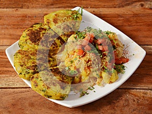 Aloo Tikki chaat, a famous midday snack in india