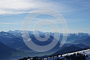 Alp mountains in Switzerland in winter, view from Rigi Kulm mount.