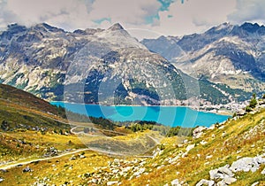 Alp Surlej, mountain and beautiful lake at St.Moritz, Switzerland