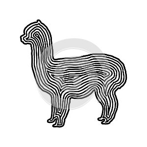 A alpaca illustration icon in black offset line. Fingerprint sty