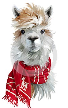 Alpaca wearing a red scarf photo