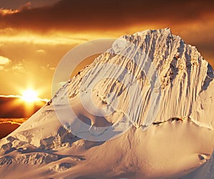 Alpamayo peak on sunset photo