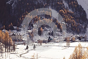 Beautiful town `alpe devero` in the italian alps photo