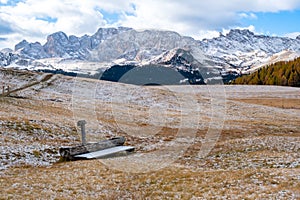 Alpe di Siusi or Seiser Alm with Sassolungo - Langkofel mountain group