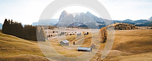 Alpe di Siusi at sunrise, Dolomites, South Tyrol, Italy