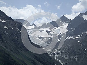 Alpeiner Ferner glacier at Stubai high-altitude hiking trail, lap 2 in Tyrol, Austria