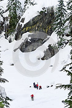 Alpental WA - 2/7/16: Skier Snowboarder Ski Patrol Mountain Rescue Below Cliff