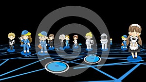 Alpha background animation cartoon characters in various professions and job both man and woman in social media internet network