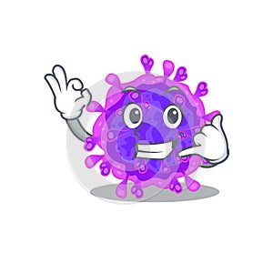 Alpha coronavirus mascot cartoon design showing Call me gesture