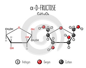 Alpha fructose skeletal and flat representation.