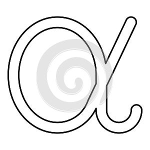 Alpha greek symbol small letter lowercase font icon outline black color vector illustration flat style image