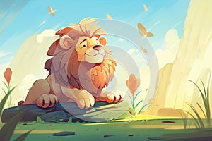 alpha lion enjoying a peaceful moment, basked in setting sun