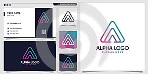 Alpha logo with line art style and business card design template.  Technology, symbol, icon Premium Vector