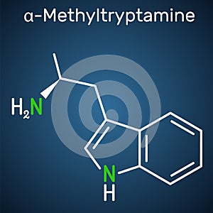 alpha-Methyltryptamine, Î±MT, AMT, molecule. It is psychedelic, stimulant, antidepressant and entactogen drug. Structural