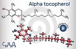 Alpha tocopherol vitamin E molecule. Structural chemical form photo