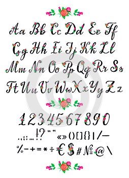 Alphabet ABC vector flowering alphabetical font with flowered note letters of alphabetic typography wedding illustration