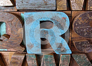 Alphabet abstract - vintage wooden letterpress types. Letter R.