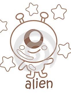 Alphabet A For Alien Coloring Pages A4 for Kids and Adult