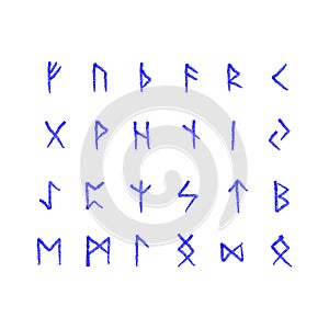 Alphabet with ancient Old Norse runes (Futhark) Set of 24 scandinavian and germanic letters