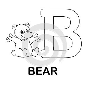 Alphabet animal coloring page letter B black outline drawing