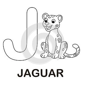 Alphabet animal coloring page letter J`black outline drawing