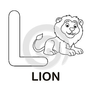 Alphabet animal coloring page letter L`black outline drawing