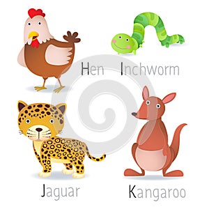 Alphabet with animals from H to K Set 2