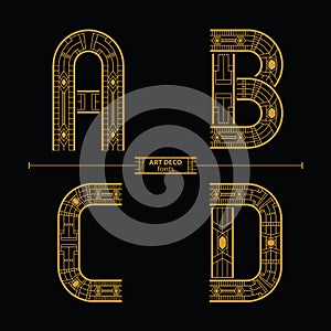 Alphabet art deco style in a set ABCD