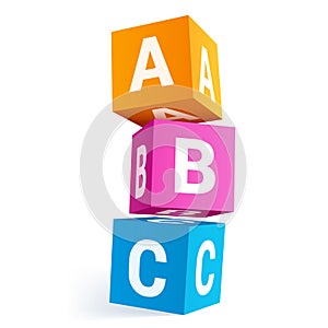 Alphabet blocks for children vertical pyramid construction realistic vector illustration