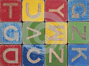 Alphabet blocks in various colors