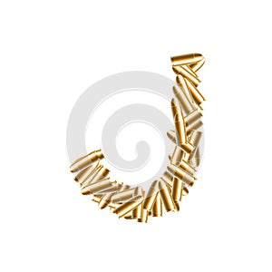 Alphabet bullet set letter J gold color, illustration 3D virtual design