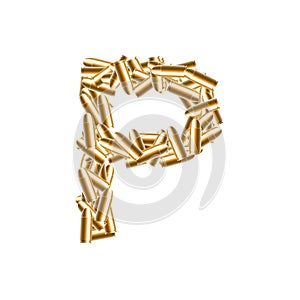 Alphabet bullet set letter P gold color, illustration 3D virtual design