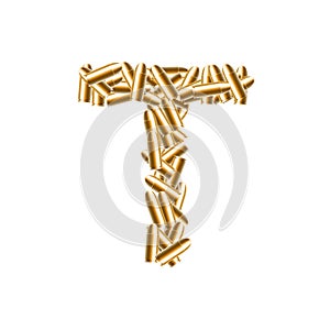 Alphabet bullet set letter T gold color, illustration 3D virtual design