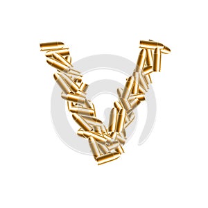 Alphabet bullet set letter V gold color, illustration 3D virtual design
