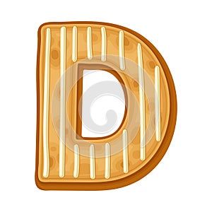 Alphabet Capital Letter D as Freshly Baked Cookie and Christmas Holiday Treat Vector Illustration