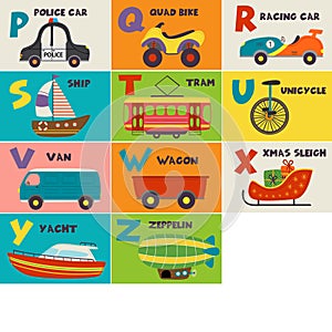 Alphabet card with transport P to Z