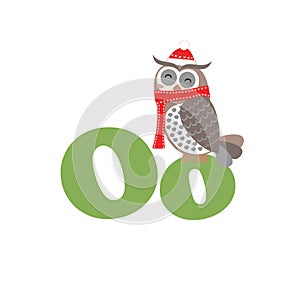Alphabet for children, letter o, owl, vector illustration.