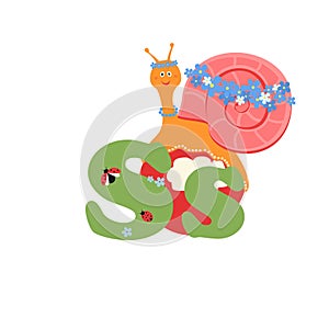 Alphabet for children, letter s, snail, vector illustration.