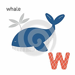 Alphabet for Children Letter W Little Blue Whale illustration
