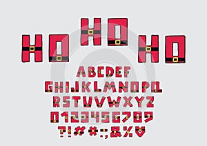 Alphabet Christmas design. Upper case English letters. Font clip art, typography style. Hand drawn vector illustration