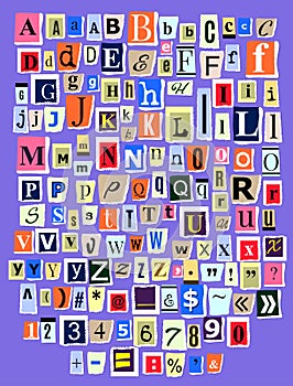 Alphabet collage ABC vector alphabetical font letter cutout of newspaper magazine and colorful alphabetic handmade