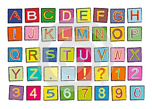 Alphabet Colorful Letters and numbers on white, Vector illustration. EPS file.