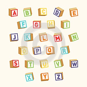 Alphabet. Colorful toy blocks, font for children education