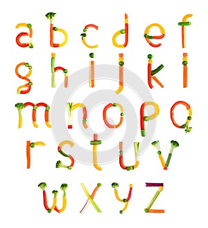 Alphabet created by vegetables