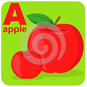 The alphabet cube with the letter A is an apple. Vector illustration on the theme of games and education