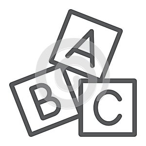 Alphabet cubes line icon, abc and toy, block sign, vector graphics, a linear pattern on a white background.
