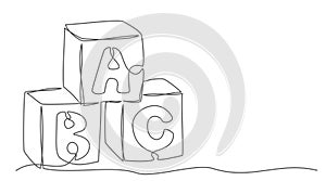 Alphabet Cubes One line drawing isolated on white background