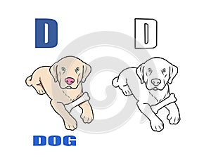 Alphabet D with drawing of dog cartoon pattern