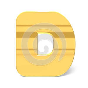 Alphabet D. Gold letters with rounded corners. 3D rendering.