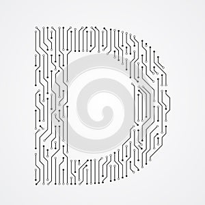 Alphabet D shape digital line design